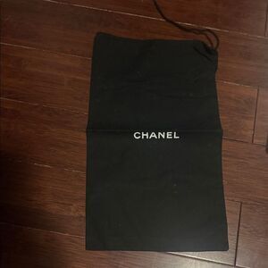 CHANEL Dust Bag Small Black and White Logo Drawstring Dust Bag